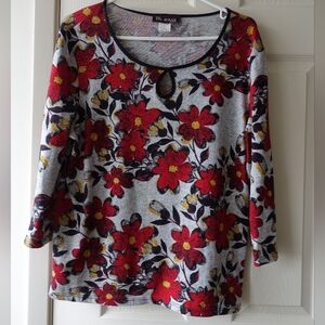 Vin Rouge Helium Red Floral Scoop-Neck Long Sleeve Top